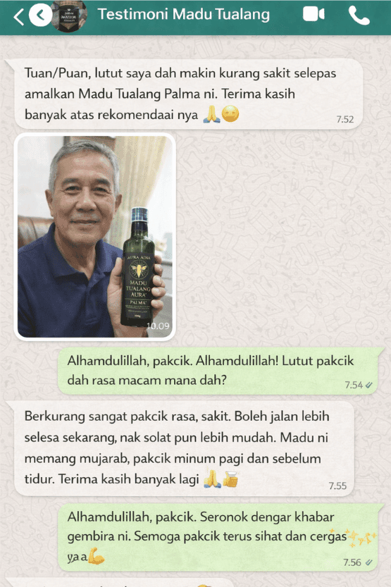 Testimoni pelanggan WhatsApp tentang kualiti madu tualang asli