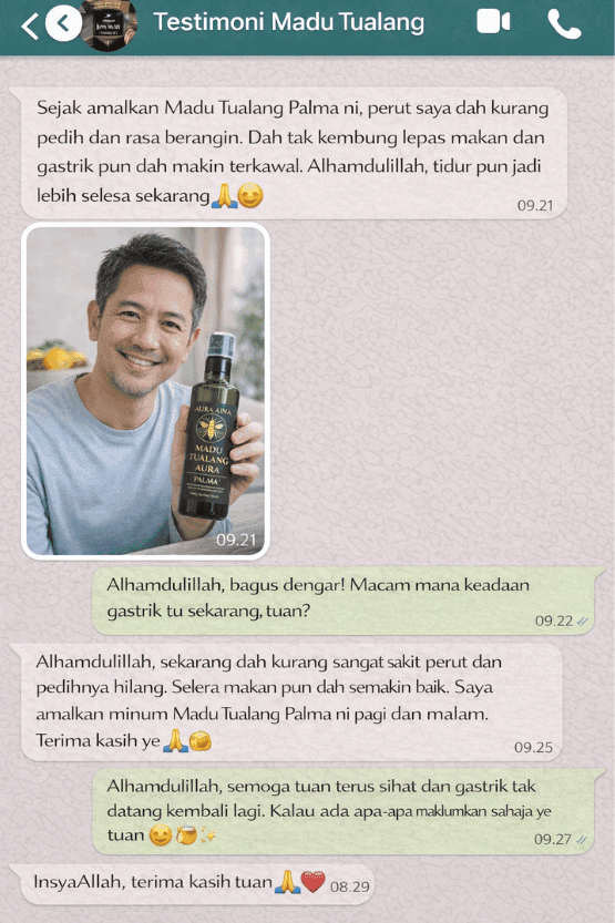 Testimoni pengguna Madu Tualang Aura tentang kesembuhan penyakit gastrik